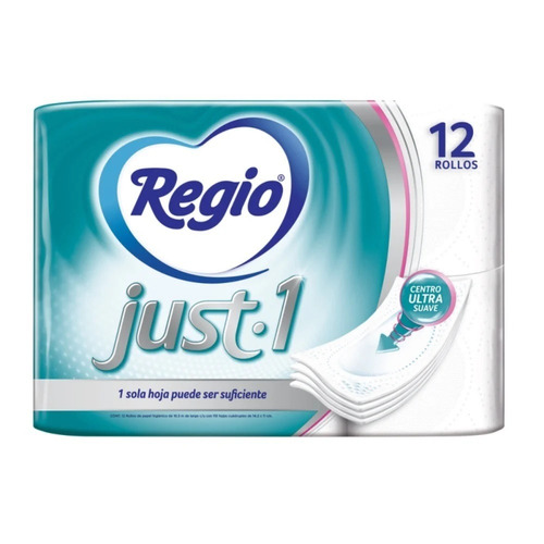 Imagen 1 de 1 de Papel higiénico Regio Just -1 hoja simple de 12 u