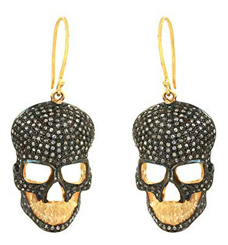 Aretes Anzuelo - Diseño De Calavera De Plata De Ley 925 Con 