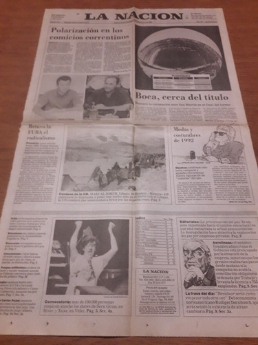Tapa Diario Nación 20 12 1992 Boca Charly García Seru Giran 