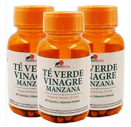 Vinagre Manzana+té Verde 60 Cáps.*3  Bajar De Peso Rápido