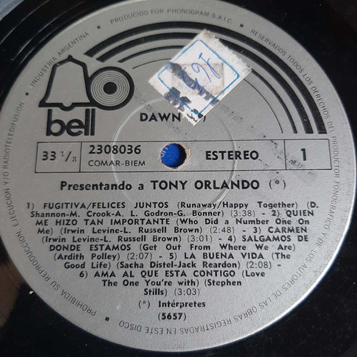 Sin Tapa Disco Tony Orlando Dawn Si0