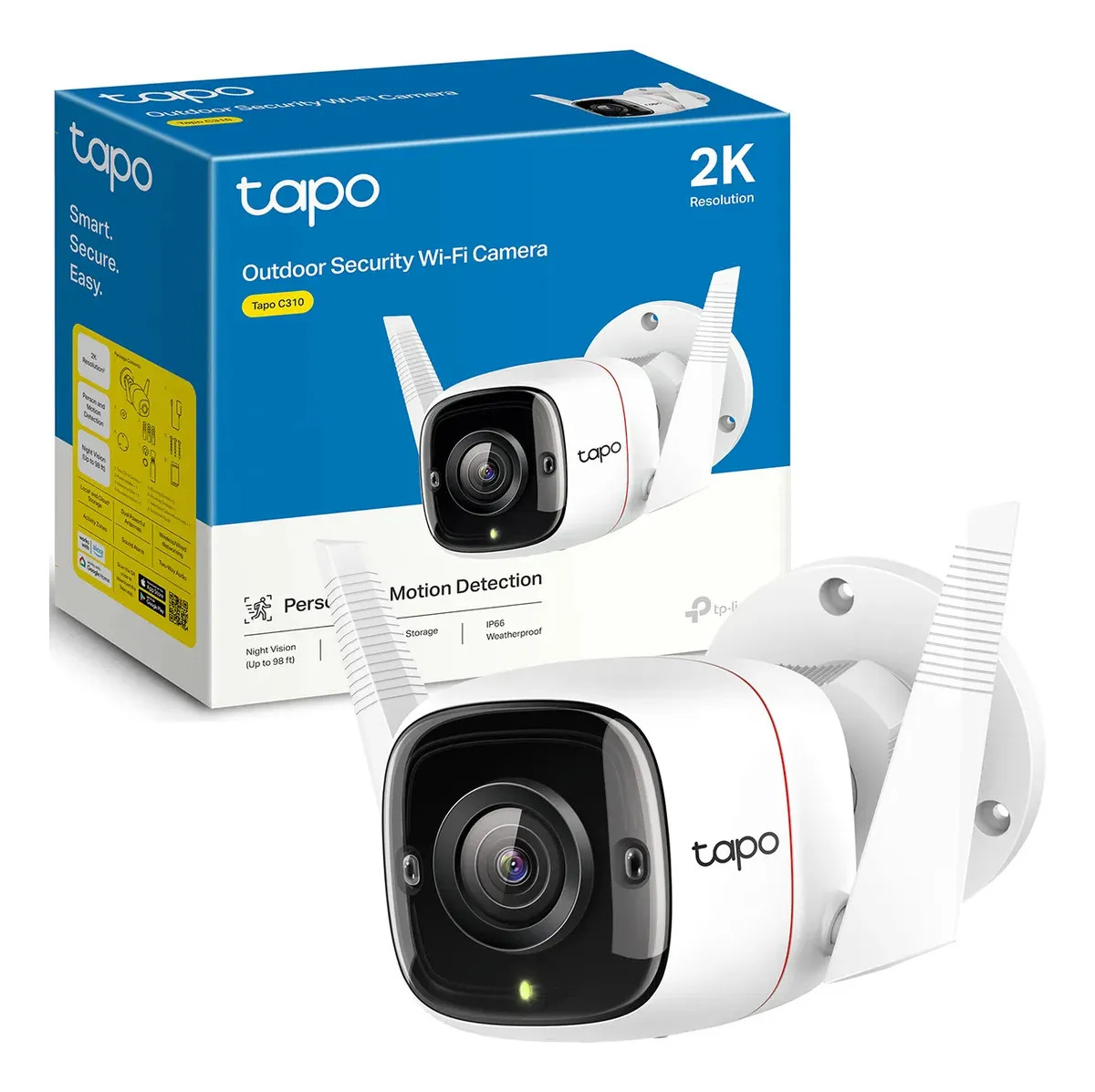 TP-Link Tapo C310 Cámara de Seguridad WiFi Exterior - Resolución 2K - Cobertura 360° - Visión Nocturna a Color - Detección de Movimiento - Alarma de Luz y Sonido - 512GB - App Tapo - Protección IP66