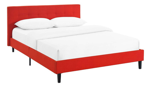 Linnea - Cama De Plataforma Tapizada Color Rojo Atómico Con 