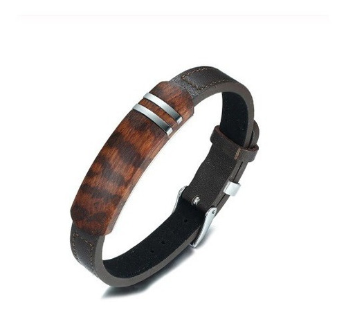 Pulsera Cuero Madera Vintage Hombre Caballero Moda 2020 .