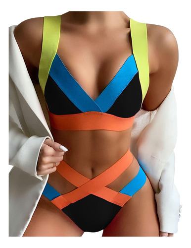 Conjunto De Traje De Baño U Para Mujer, Bikini, Retazos, Suj