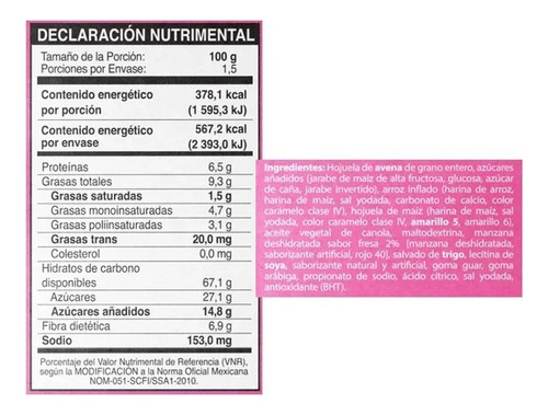 9 Pzas Barra De Avena Granvita Con Cereales, Fresas Y Sabor