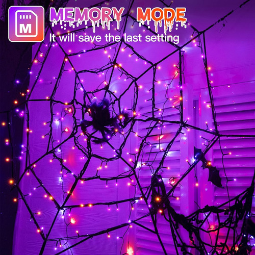100 Led Luces De Halloween Naranja + Purpura Con 8 Modos Purpura Y Naranja
