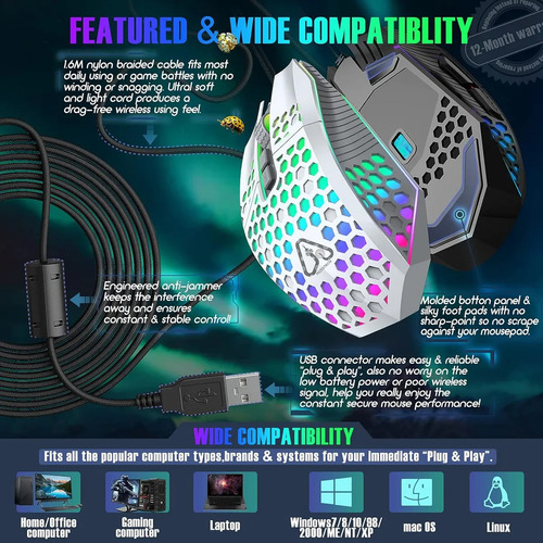Mouse Ergonômico Para Jogos E Mouse De Computador Com Cabo