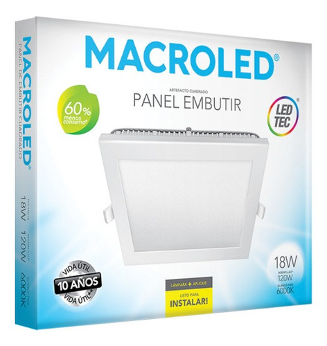 Imagen 2 de 2 de Panel Led Embutir Macroled Pec18 18w Blanco
