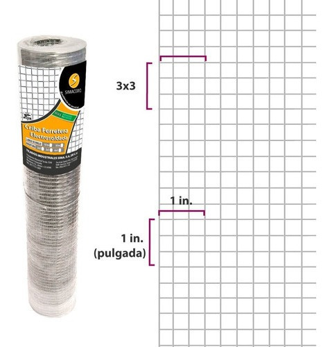 Malla Criba Soldada, 91cm. 3x3 , L 30 M.