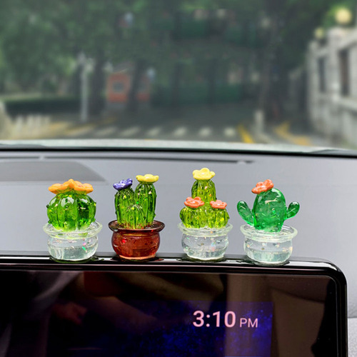 Adornos Para Coche Con Forma De Cactus De Cristal, En Maceta