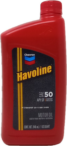 Aceite Chevron Havoline Sae 50 Api Sf - 1/4g
