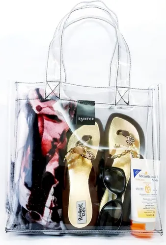 Cartera Bolso Transparente Tote Playera Pvc Cristal Raintop