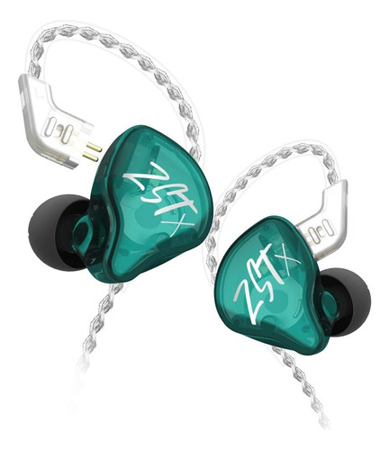 Auriculares In-ear Gamer Kz Zst X Sin Mic Negro Color Verde Luz Cyan