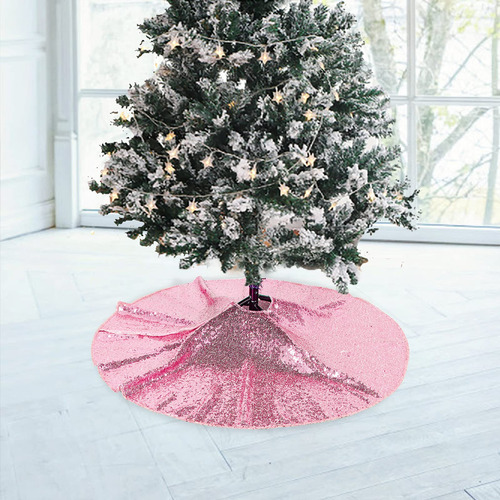 Falda De Arbol De Navidad De Lentejuelas Color Rosa 60cm