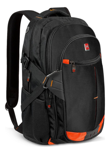 Mochila Para Portatil 17  Color Negro Naranja Bolsa Hombro