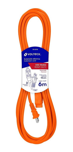 Extensión Eléctrica 6m Volteck Er-6x16 Naranja Uso Rudo Mv