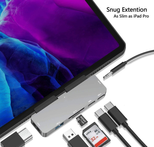 Hub Usb C Para iPad Pro, Adaptador 7 En 1 Para iPad Pro 2018