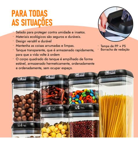 Conjunto 7 Potes Herméticos Acrílico Empilháveis Organização