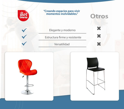 Silla De Bar Acolchada Con Respaldo Geométrico Taburete Color de la estructura de la silla Plateado Color del asiento Rojo