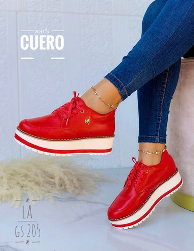 Zapatos Deportivos 100% Cuero Con Plataforma Para Damas