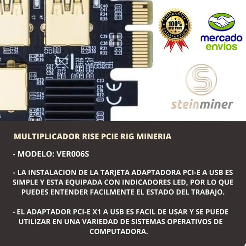 Imagen 3 de 10 de Multiplicador Riser Pcie 1x A 4 Usb3.0 Adaptador Rig Mineria
