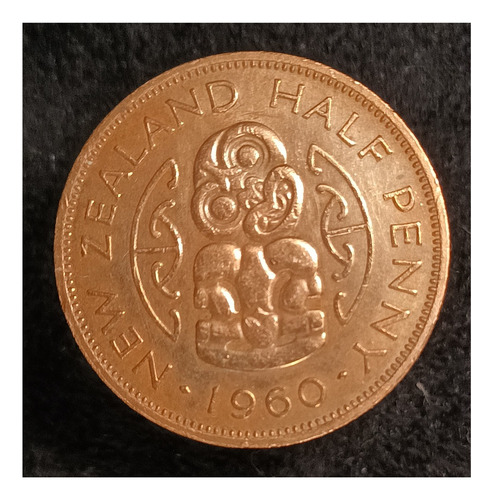 Nueva Zelanda 1/2 Penny 1960 Exc Km 23.2 Amuleto Hei-tiki 