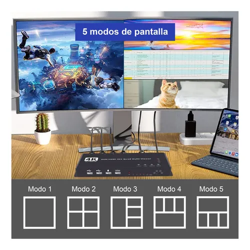 Switch Kvm 4 Pc 1 Monitor Hdmi 4k Mouse Teclado Megan Tech