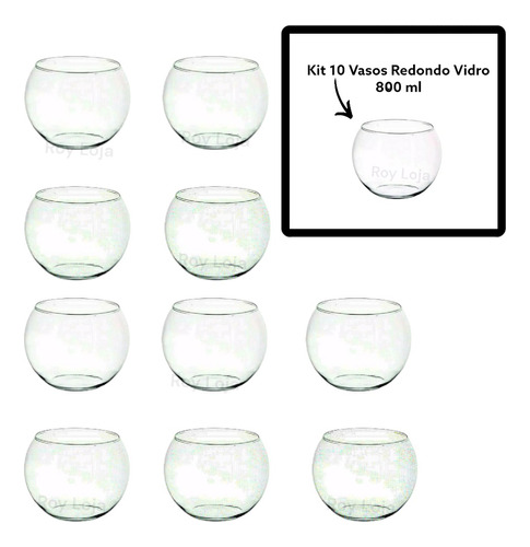 10 Vasos Aquário Redondo 800 Ml Vidro Transparente Decoração