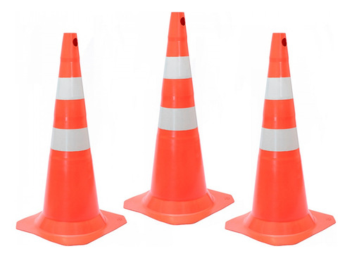 Kit 3 Cones Para Sinalização 50cm 2 Faixas Rm-43 Multimarcas