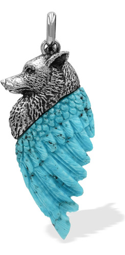 Dije Estilo Lobo Alado Con Turquesa En Plata De Ley