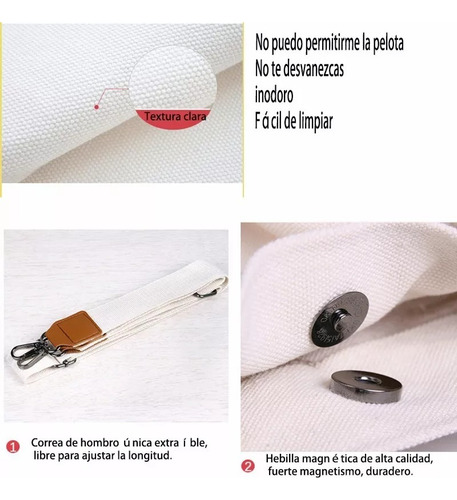Bolsa Mujer Moda Tote Lona Hombro Bolsillos Gran Capacidad Color Blanco