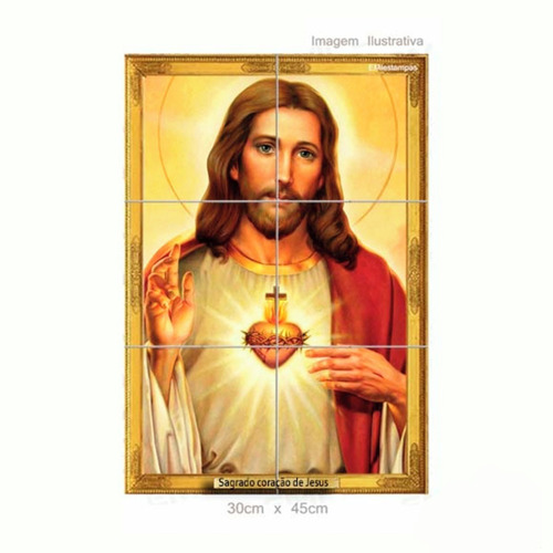 Imagem 1 de 1 de Quadro Azulejo Sagrado Coração De Jesus