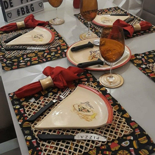Prato Formato Pizza Conjunto C/ 6 Melanina Mesa Posta