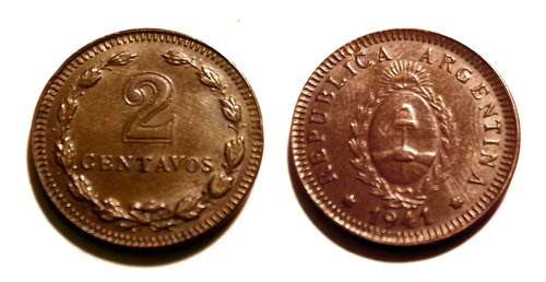 Moneda Antigua Argentina 2 Ctvs - 1941 Peso Moneda Nacional