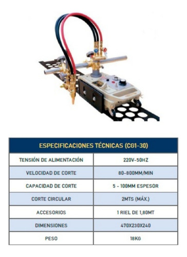 Rana De Corte De 1 Soplete - Cg1-30 Con Riel De 1.8 Mts