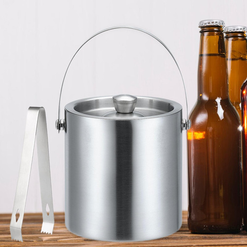 Cubo De Hielo De Acero Inoxidable Con Tapa Y Pinzas Con 2l