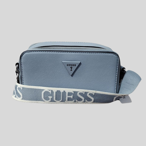 Bolsa Guess Crossbody Doble Cierre Para Mujer Original Azul Claro Liso Níquel Azul Claro