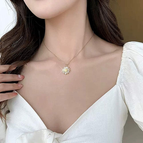 Imagen 2 de 6 de Kit Collar De Girasol Oro 18k Aretes Cadena Diamantada Mujer