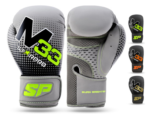 Guantes De Boxeo Starpro 16 Oz Gris Mate / Verde Neón