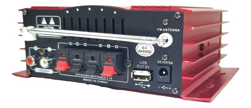 Minimódulo amplificador Teli Tl-308, función karaoke, 20 W Rms, color rojo, potencia de salida Rms 20 W