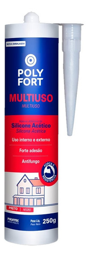 Silicone Acético Multiuso Polyfort Pulvitec Preto 250g Vedação e Selagem