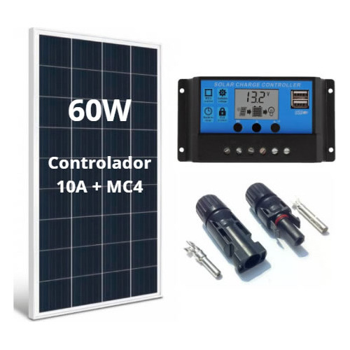 Kit Painel Solar 60w + Controlador Carga + Mc4