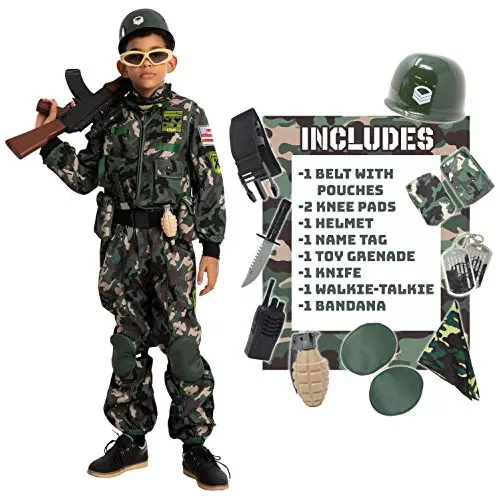 Disfraz De Soldado Para Niños Talla M Con Casco Y Lentes