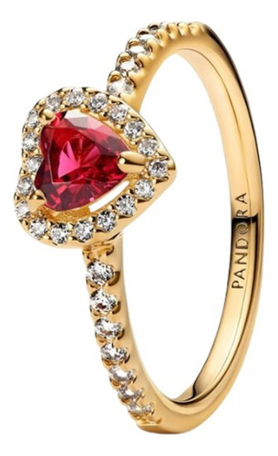 Anillo De Plata Con Corazón Y Diamante En Rosa Gold Rojo 8