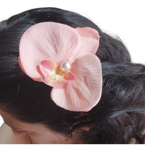 Hebilla De Pelo Flor Gancho Pico Orquìdea Coral Claro