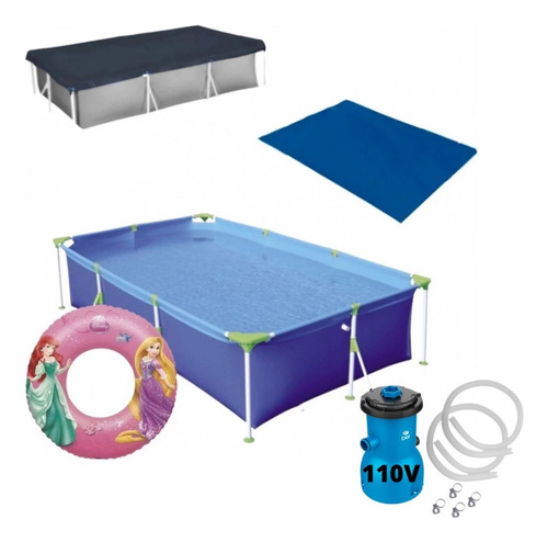 Kit Piscina 3700 L + Capa E Forro Mor + Bomba 3028lt 110v