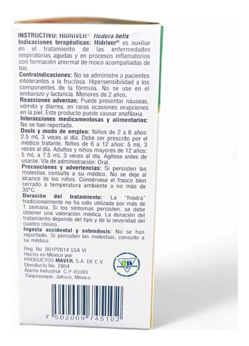 Hidriver Hedera Helix Jarabe Frasco C/100 Ml Maver