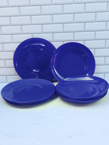 Juego Vajilla 60 Piezas Plato Vaso Copa Cubierto Color Pleno Azul Liso
