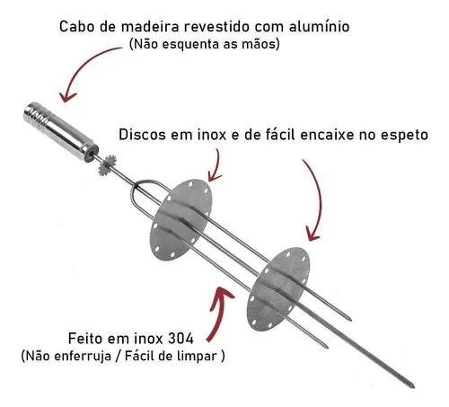 Espeto Giratório Carrossel P/ 8 Espetinho 67,5cm Issi Grill